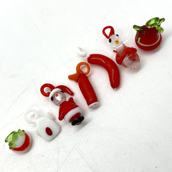 Set Of 7 Miniature Hand Blown Glass Christmas Ornaments 1” Santa Bells - Picture 1 of 3